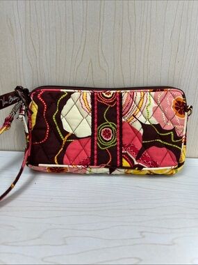 Vera Bradley Brown and Pink Floral Quilted Wristlet